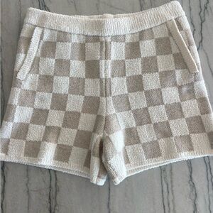 Barefoot Dreams Cream and Tan Checkered High Waist Shorts